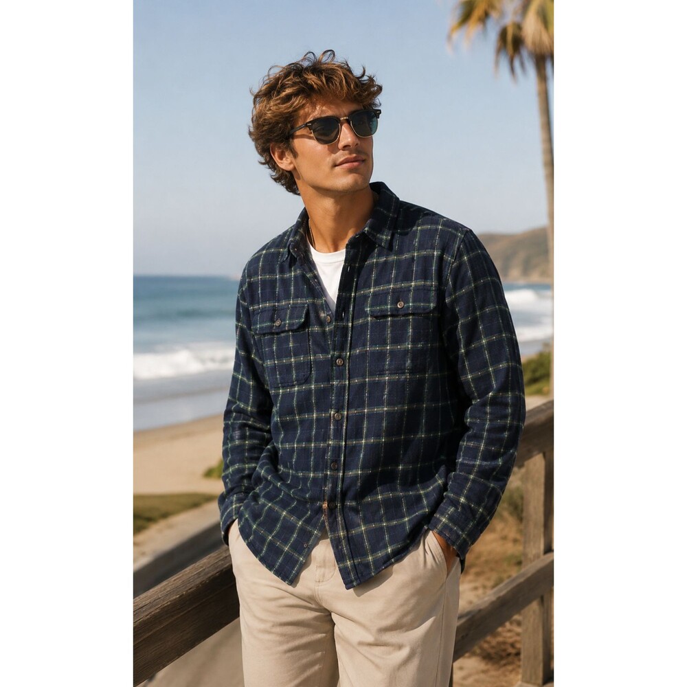 Fair Harbor Flannel Shirt Mens M Blue Plaid Dunewood Button Down Top Cozy Soft